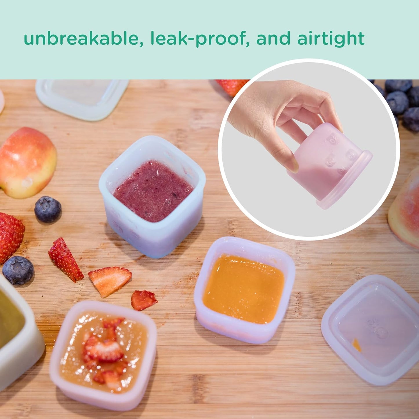 Olababy Clear Sense Silicone Storage Containers 4pk for Baby Food, Snacks, Formula, Puree, Sauce & More | Micro Plastic & BPA-Free | Daycare Essentials for Toddlers and Kids (Lilac, 2 oz / 60 ml)