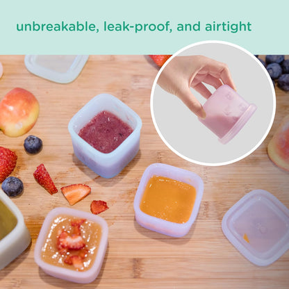 Olababy Clear Sense Silicone Storage Containers 4pk for Baby Food, Snacks, Formula, Puree, Sauce & More | Micro Plastic & BPA-Free | Daycare Essentials for Toddlers and Kids (Lilac, 2 oz / 60 ml)