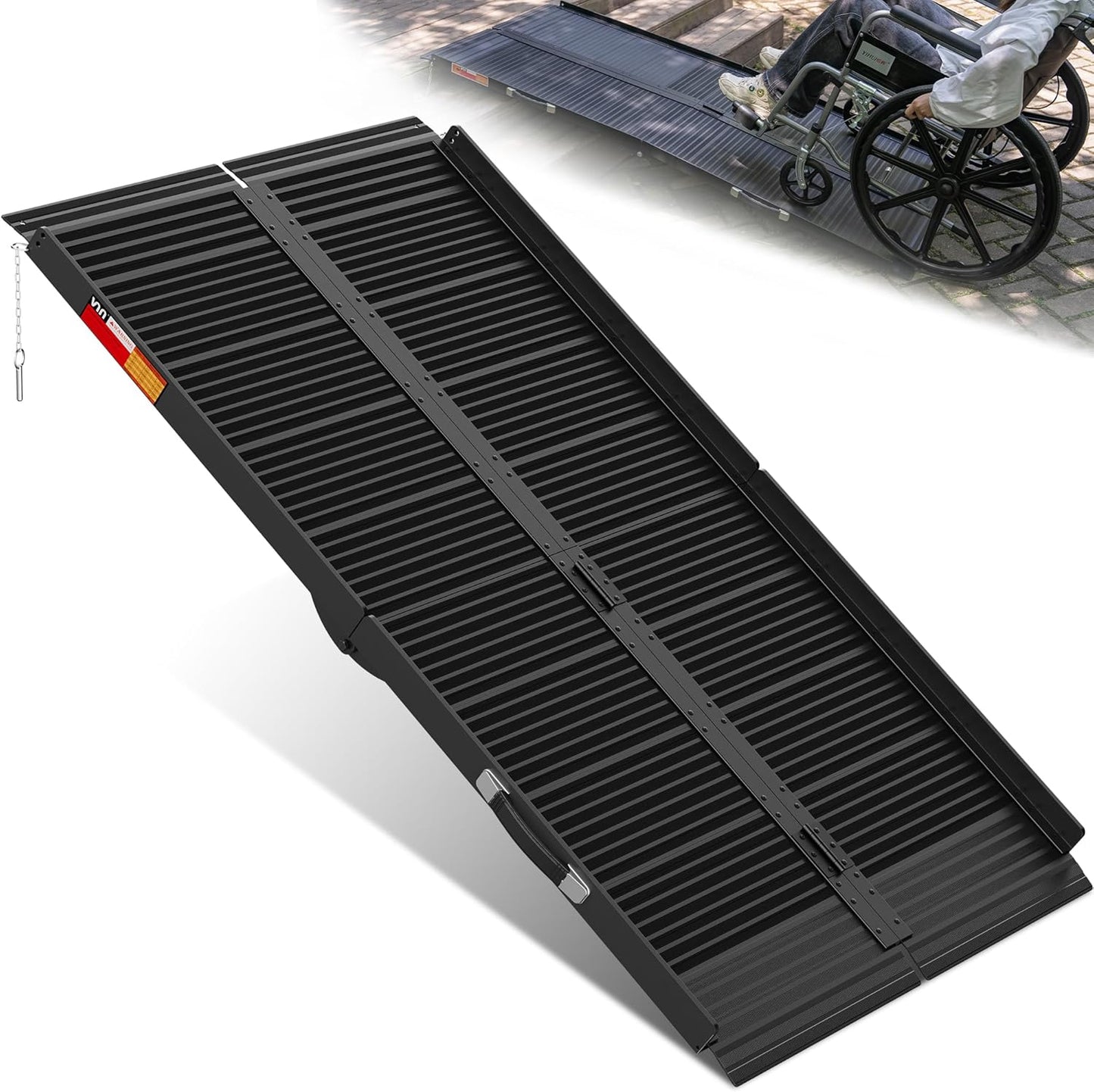 VNN Portable Wheelchair Ramp 4FT, Non-Slip Aluminum Ramps for Wheelchairs for Home, Handicap Wheelchair Ramps for Home Steps, Aluminum Loading Dock Plates, Doorways, Black