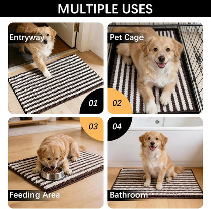 Dog Door Mat for Muddy Paws - Absorbent Quick-Dry Non-Slip Washable Chenille Pet Rug, Indoor Entryway Mat for Front Door & Crate (Brown, 24" L*16" W)