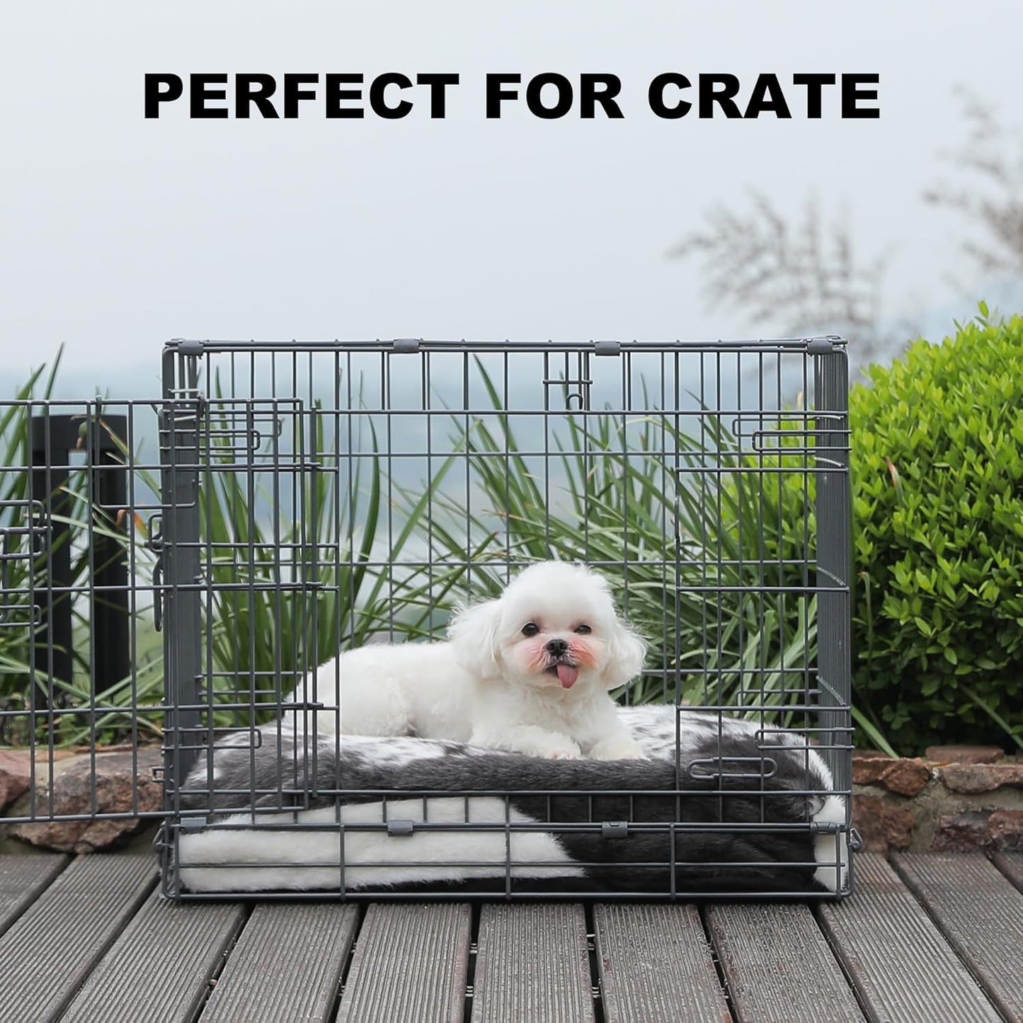 Bedfolks Waterproof Dog Crate Bed, Plush With Removable Washable Cover, Faux Fur Crate Pad for Medium Dogs, Fluffy Kennel 29"x21", Dark Grey