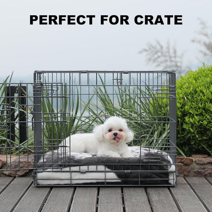 Bedfolks Waterproof Dog Crate Bed, Plush With Removable Washable Cover, Faux Fur Crate Pad for Medium Dogs, Fluffy Kennel 29"x21", Dark Grey