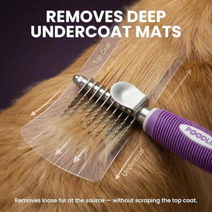 Poodle Dematting Fur Rake Comb Brush for Dogs and Cats - Long 2.5" Steel Safety Blades Metal Comb for Detangling Matted or Knotted Undercoat Hair (Orange)