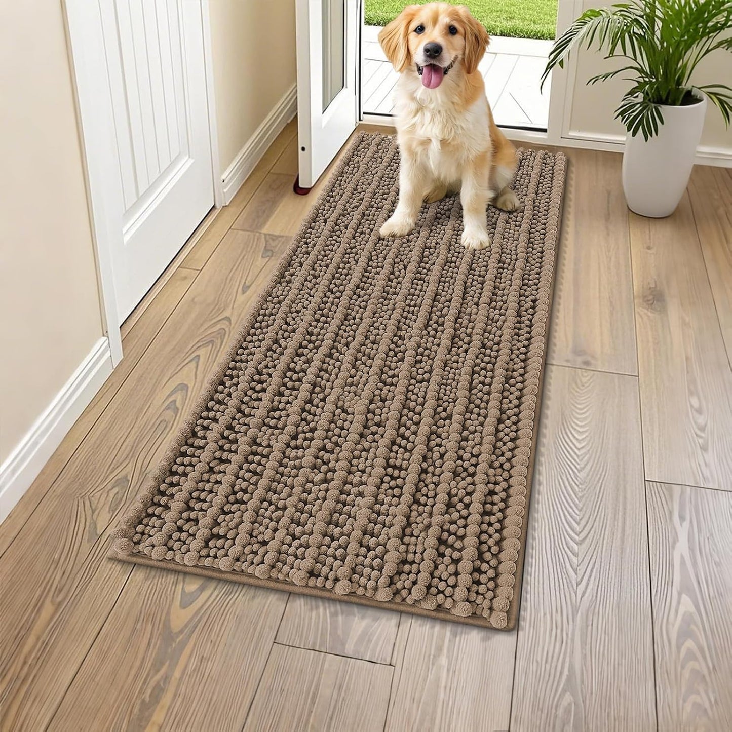 Smiry Dog Door Mat for Muddy Paws 30x20, Extra Soft Absorbent Chenille Doormat, Trap Moisture and Dirt, Non-Slip Machine Washable Front Door Mat for Indoor Entrance Inside Floor, Grey