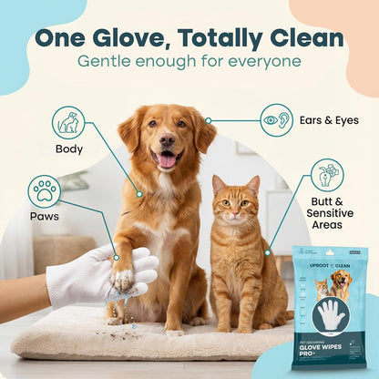Uproot QuickClean Gloves Pro: Extra-Thick Pet Glove Wipes for Dogs & Cats - Easy Wipe Paws, Eyes, Ears, Butt, & Body - Lick-Safe for Cats & Dogs - Cleaning, Deodorizing & Grooming (20 Pack)