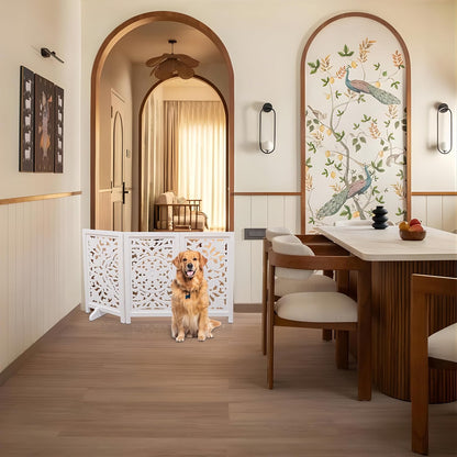 Freestanding Pet Gate for Dogs, Foldable Wooden Dog Gate for House, Indoor Dog Gate for Stair, Doorway, House Design Gates for Dogs Indoor, 72 Inch Wide, (18" x4 Panels 72 inch), Burnt Finish