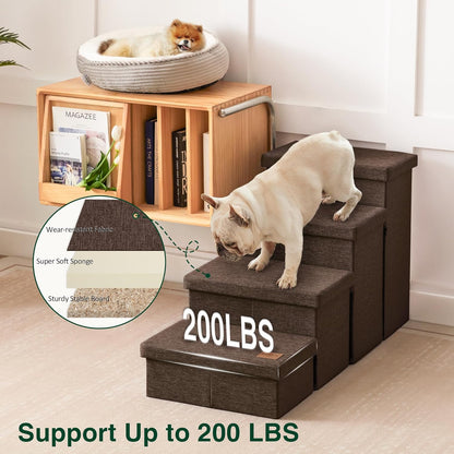 Love's cabin Dog Stairs with Storage 13" H, Foldable Pet Stairs for Small Medium or Large Dogs, Cat Puppy Steps Ramp with Zip up to 150 lbs, Solid Grey, 2 Steps
