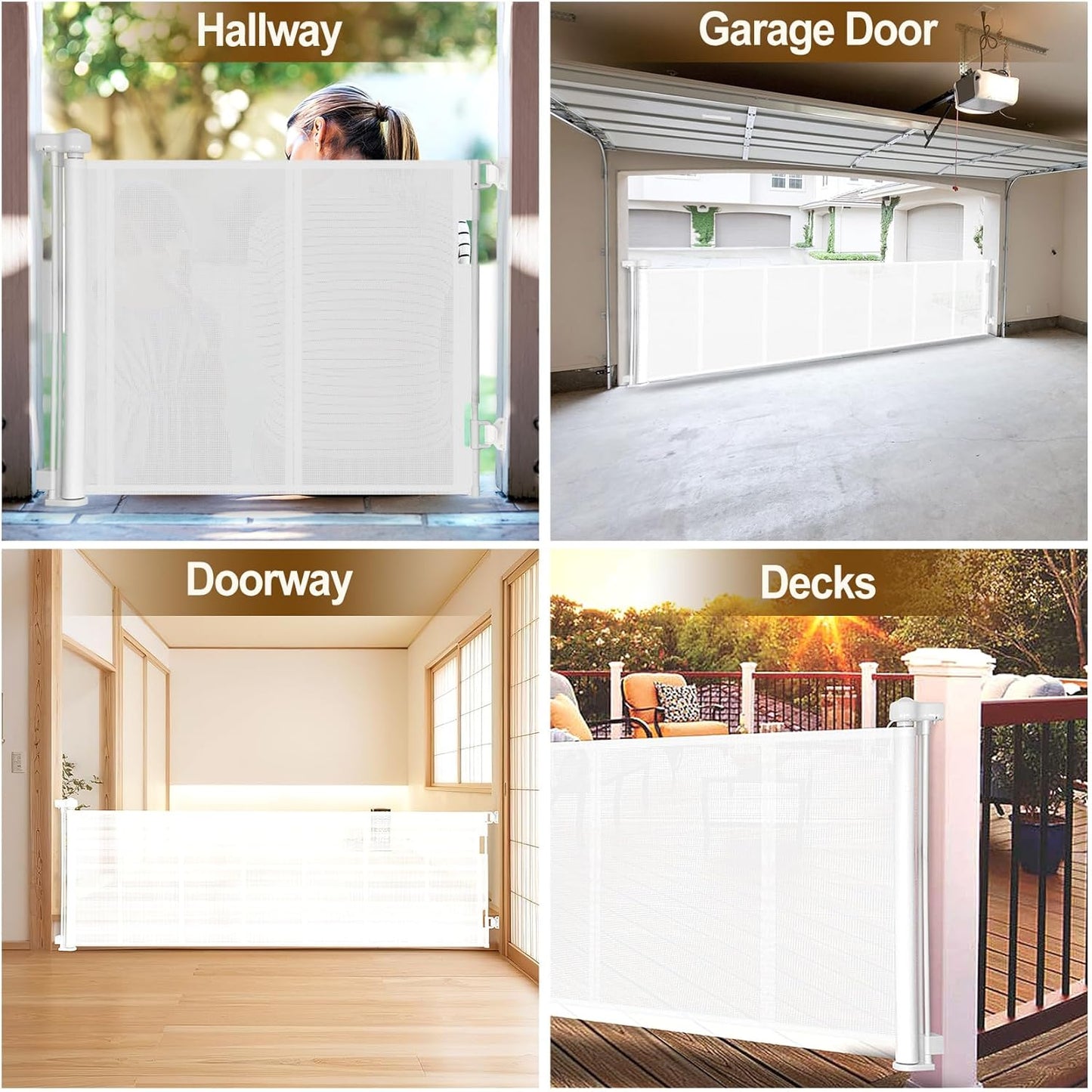 Miumoon 150 inch Retractable Baby Gates 42 inch Tall, Retractable Gate with Reinforced Strip Design to Prevent Crawling Through, 12 FT Extra Wide Retractable Dog Gate for Indoor/Outdoor