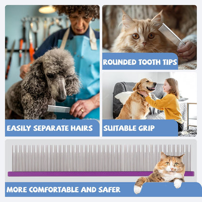 8.5 Inch Dual Tooth Pet Comb for Mats and Tangles,Poratable Grooming Dematting Comb for Indoor Long-haired Cats and Dogs,Pet Family Supplies,Removing Tangles,Knots,Undercoat and Excess Hair