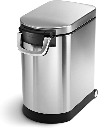 simplehuman Large Pet Food Storage Container, Holds 30-35 lb / 14-16 kg of Dry Dog Food, Cat Food, or Bird Seed, Airtight Lock-Tight Lid with Magnetic Scoop, BPA-Free, Brushed Stainless Steel