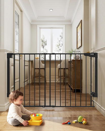 Cumbor 29.2–43" Baby Gate for Stairs, Hardware Mounted (Drill Required), Expandable No Bottom Bar Dog Gate, Auto Close Extra Wide Walk Thru, Pet & Toddler Proof Gate, Top & Bottom of Stairways(Black)