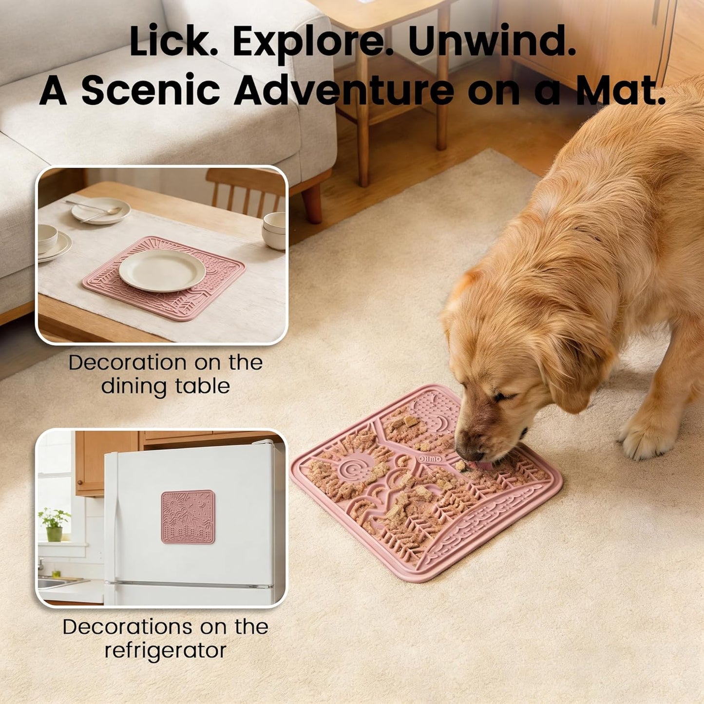 OHMO Lick Mat for Dogs and Cats Large(2 Pack) Nature Design Easy to Clean Pet Slow Feeder with Suction Cups, for Anxiety Relief and Boredom Reduction(Mars+Coral)