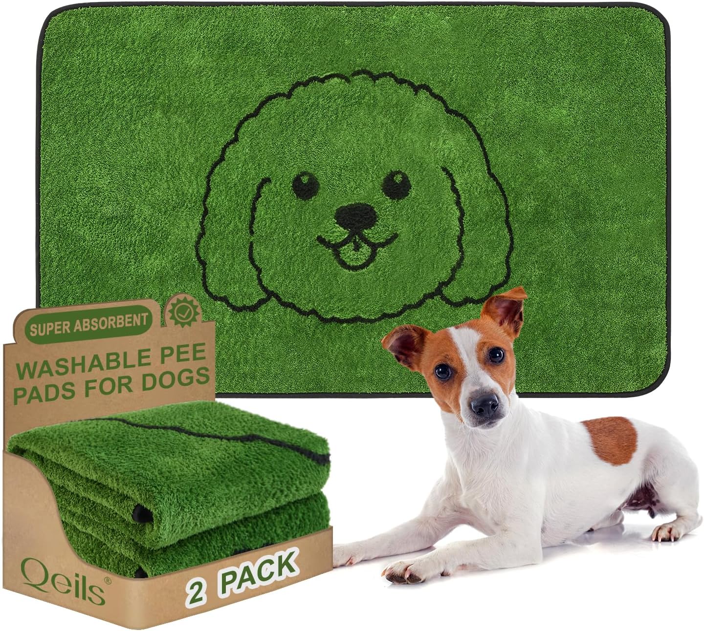 Qeils Reusable Puppy Pads, Washable Pee Pads for Dogs 2 Pack Durable Absorbent Leakproof Dog Training Pads for Home or Travel, Non-Slip Wee Wee Pads Potty Pads 18"x24"
