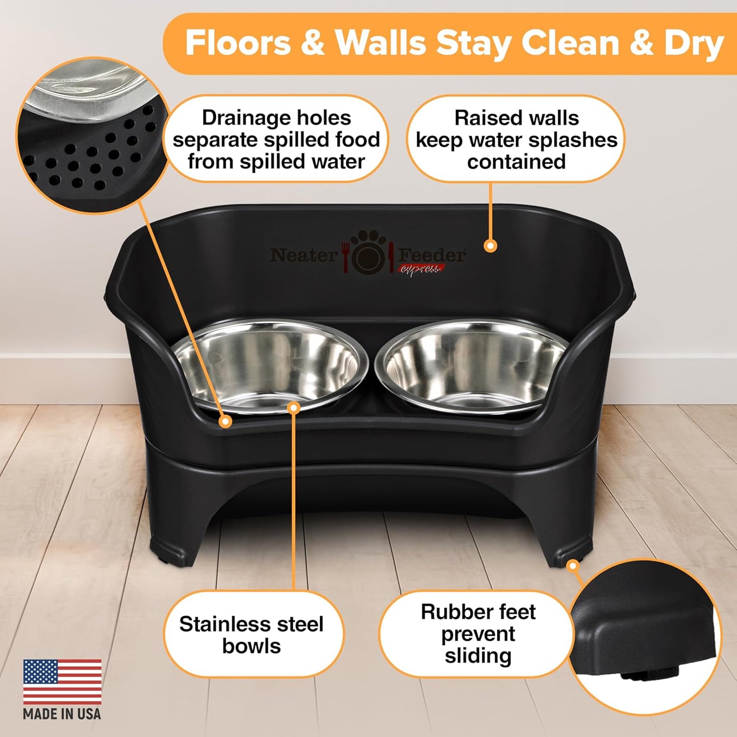 Neater Feeder Express Mess Proof Dog Bowls Elevated for Small Breeds under 15 Lb, Made in USA, No Spill Raised Dog Food Bowl Stand, Stainless Steel Food and Water Bowl Set, Feeding Station, Cappuccino