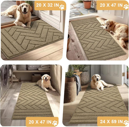 Tindbea Dog Mat for Mud Paws,Absorbs Moisture Dirt Non-Slip Washable Mud Mat for Dogs,Soft Rubber Backing Front Inside Pet Rug for Entryway, Dog Paws, Patio(20"x48",Charcoal)