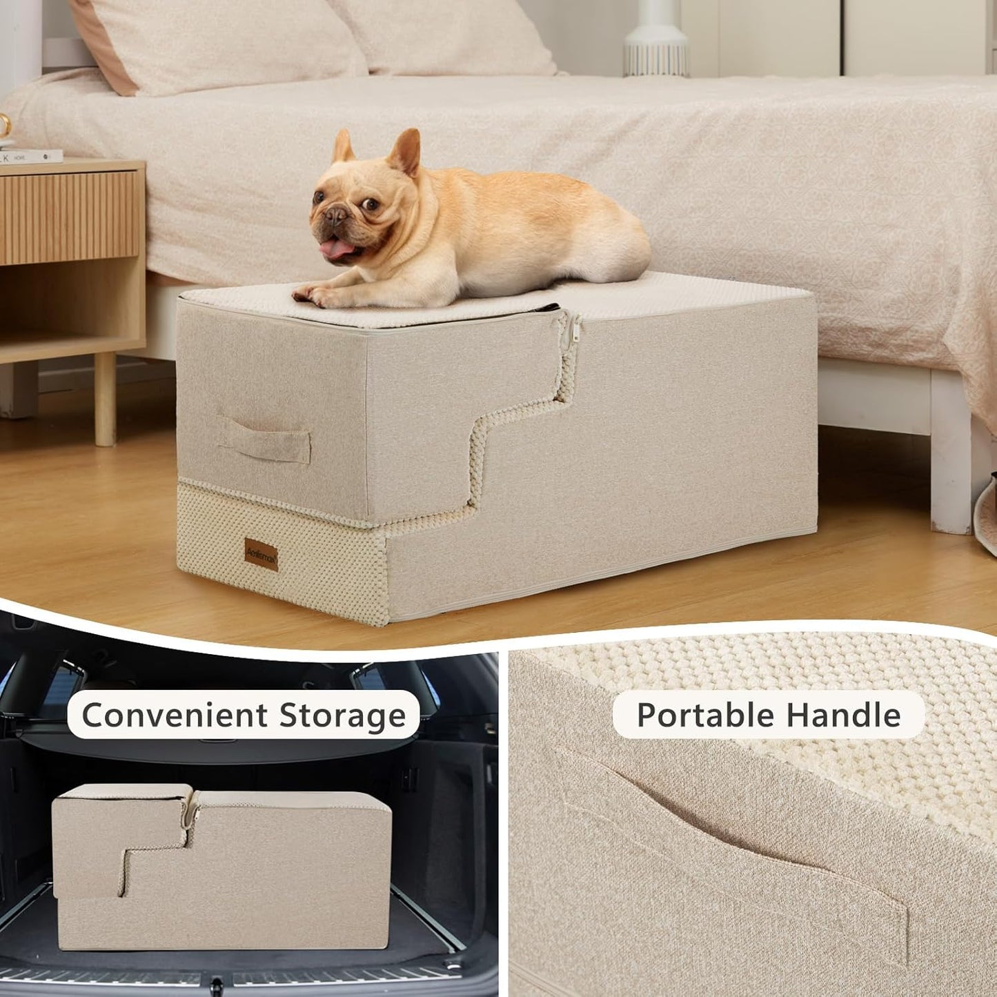 Aodisman Dog Steps for Bed and Couch, 4-Step Pet Stairs for Small Dogs, Indoor Non-Slip Dog Stairs for Old Cats, Puppy, Small Medium Dogs,18.5" H,Grey