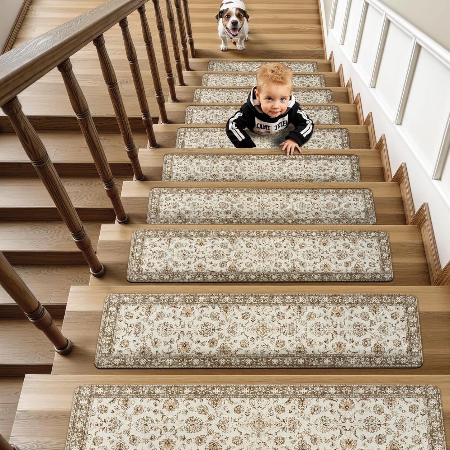 OJIA Extra Non-Slip Stair Treads for Wooden Steps 15PCS, 30"X8" Rubber Indoor Stair Runner Slip Resistant Stair Rugs Safety Mats for Dogs, Kids & Elders, Stairway Grip Step Treads, Gray