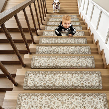 OJIA Extra Non-Slip Stair Treads for Wooden Steps 15PCS, 30"X8" Rubber Indoor Stair Runner Slip Resistant Stair Rugs Safety Mats for Dogs, Kids & Elders, Stairway Grip Step Treads, Gray