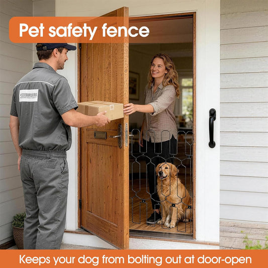 Metal Retractable Dog Gate for Front Door, Adjustable Pet Barrier & Door Blocker, Foldable Gate for Apartments, RVs, Indoor and Outdoor Use, 26” x 30”