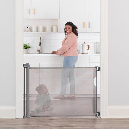 Regalo Safety 50" Extra Wide Retractable Baby Gate, Mesh Safety Gate for Doorways, Hallways & Bottom of Stairs, Hardware Mounted Gate for Babies, Toddlers & Pets, Lock Indicator Window, Gray