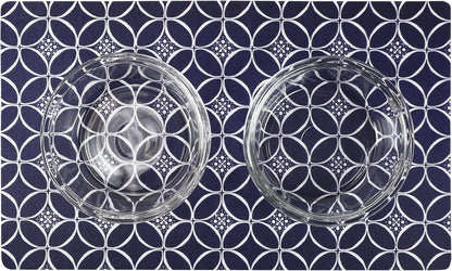 Drymate Pet Bowl Placemat, Dog & Cat Food Feeding Mat - Absorbent Fabric, Waterproof Backing, Slip-Resistant - Machine Washable/Durable (USA Made) (12” x 20”) (Indigo)
