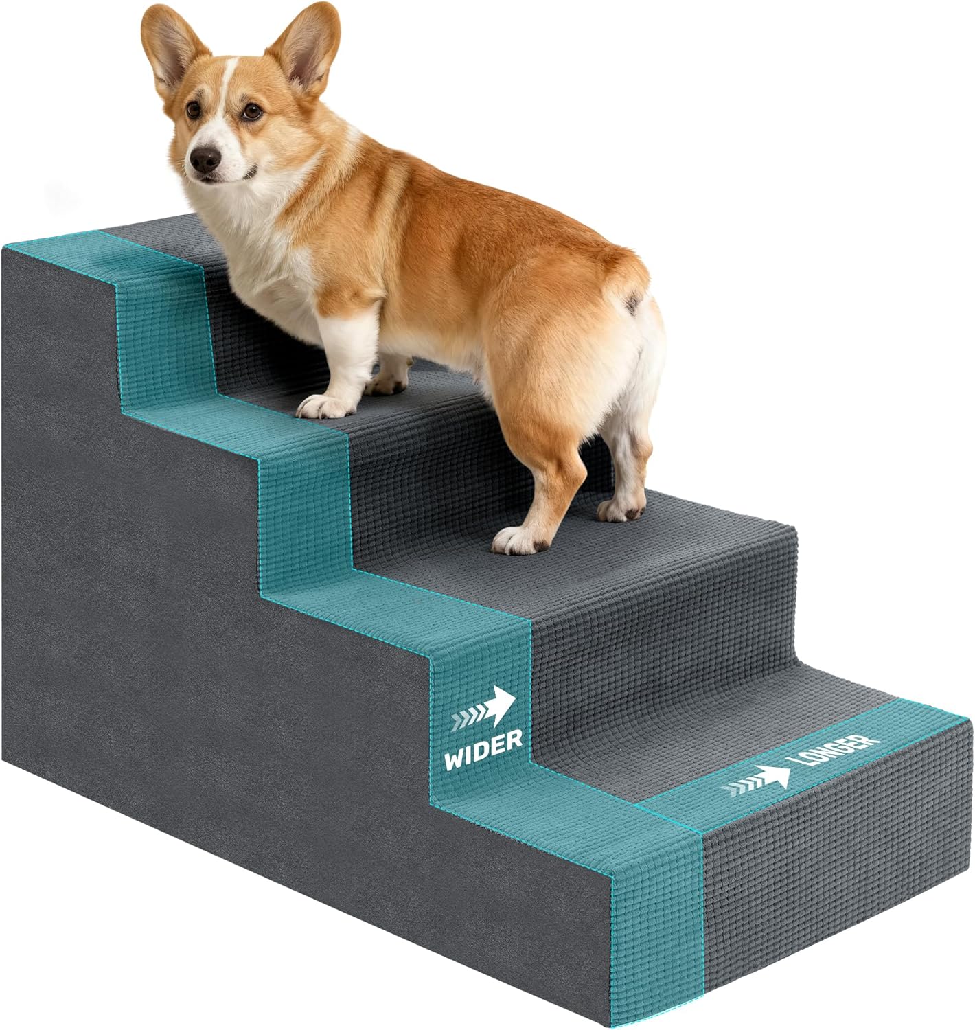 Heeyoo Dog Stairs for Small Dogs,5-Step Dog Steps for High Bed and Couch, High-Density Foam Pet Steps with Supporting Board, Non-Slip Removable Washable Cover, Grey