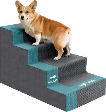 Heeyoo Dog Stairs for Small Dogs,5-Step Dog Steps for High Bed and Couch, High-Density Foam Pet Steps with Supporting Board, Non-Slip Removable Washable Cover, Grey