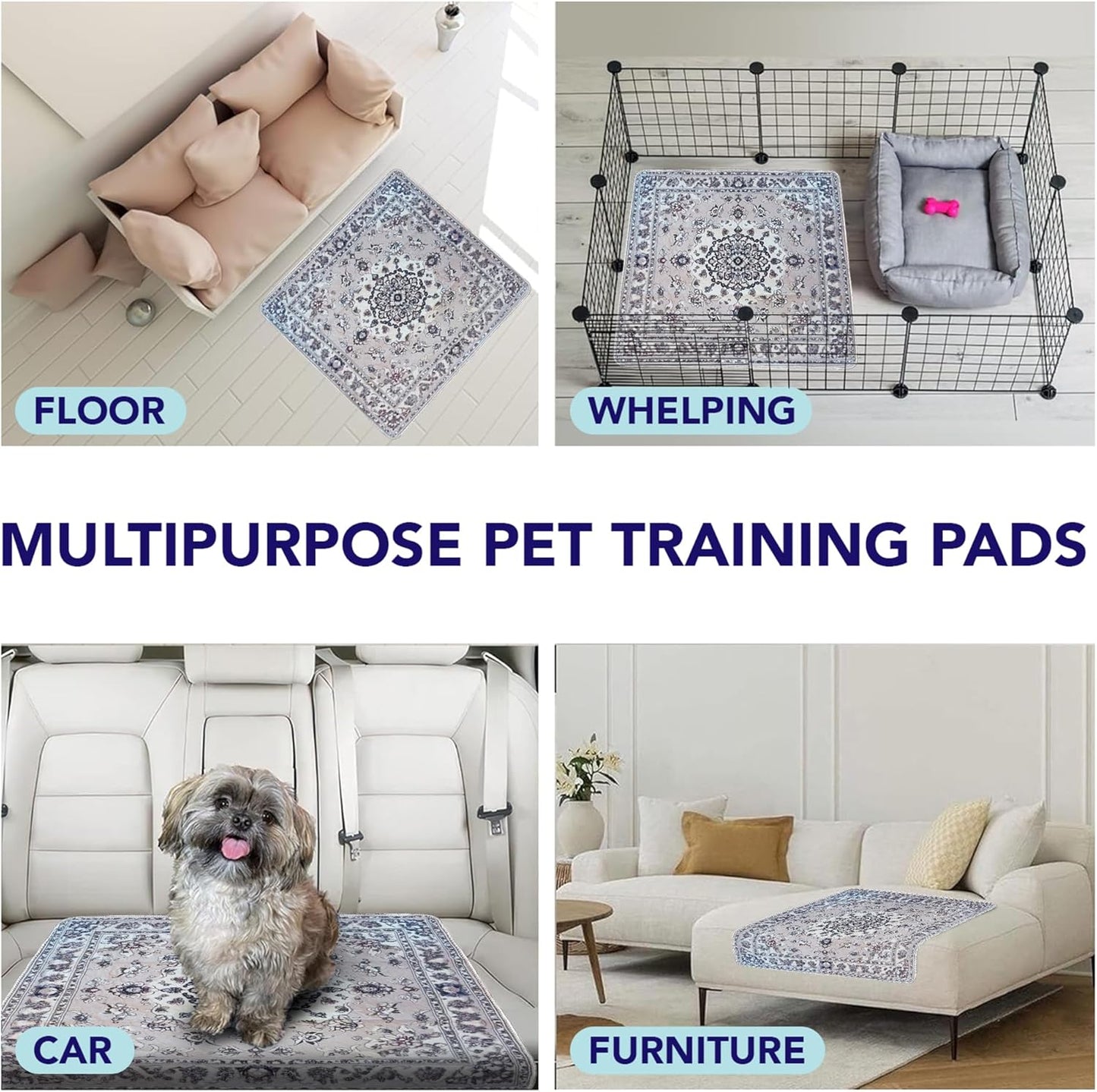 PUPIBOO Washable Pee Pads for Dogs and Cats - Super Absorbent Reusable Puppy Training Pads - 100% Waterproof, Leak-Proof & Non-Slip Whelping Pads for Pet Housebreaking