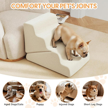 Dog Ramp for Bed, 23" H Dog Stairs for High Bed, 2 in 1 Pet Steps for Small Dogs, 5-Step Foldable Transformable Large Cats Ramp to Get on Couch, Non-Slip Balanced, Grey