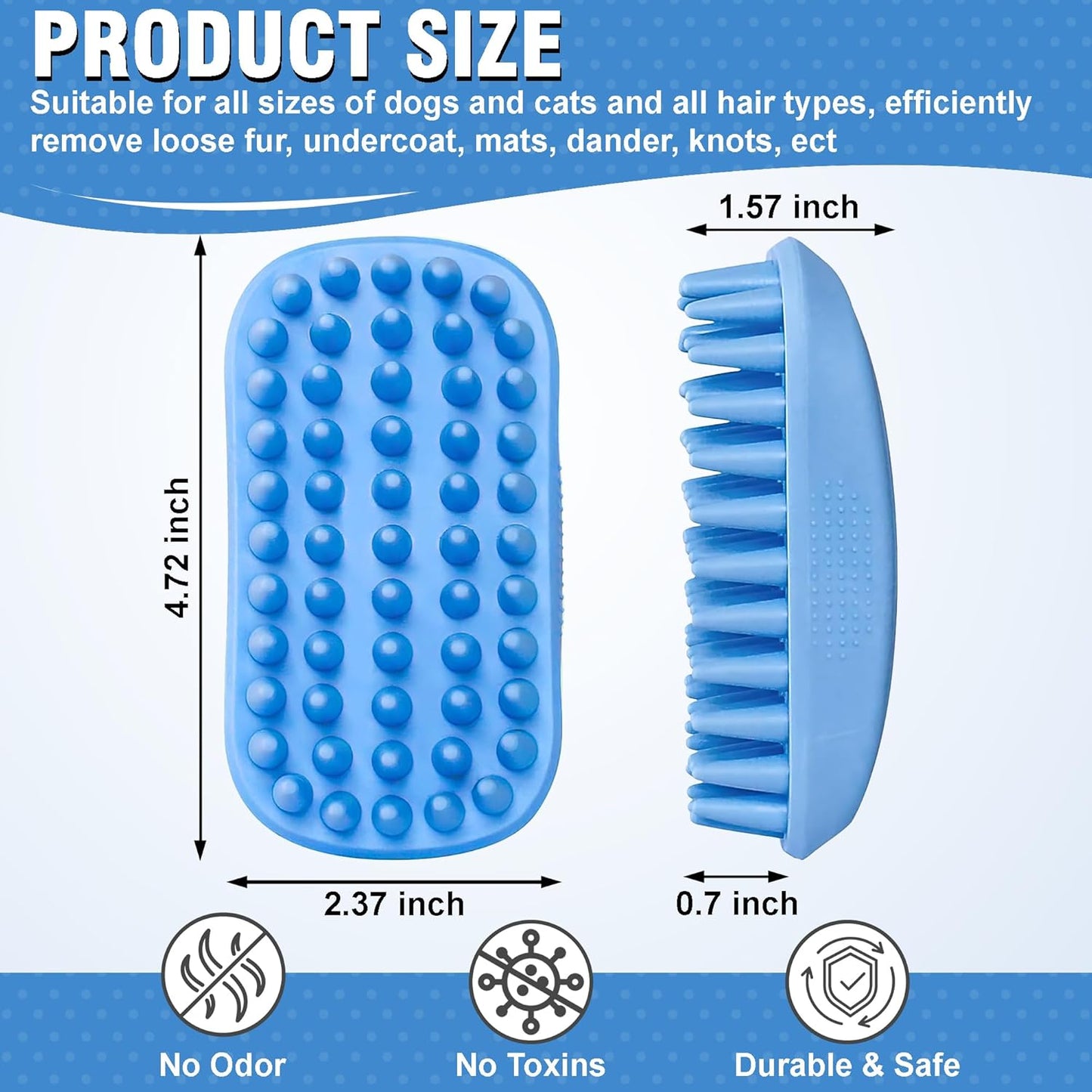 High-Density Silicone Pet Grooming Gloves with Enhanced Five Finger Design for Bathing, Massaging Dogs and Cats (Blue)