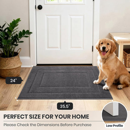 PURRUGS Dirt Trapping Door Mat 32" x 47", Non-Slip/Skid Machine Washable Entryway Rug, Dog Doormat, Super Absorbent Welcome Mat for Muddy Wet Shoes and Paws, Grayish Brown