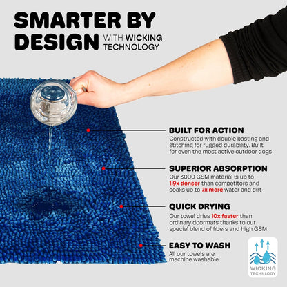 Dog Gone Smart Dirty Dog Doormat - Fast Drying Rug with Super Gripper Backing for Clean Floors - Super Absorbent and Machine Washable Mat for Muddy Paws - Grey