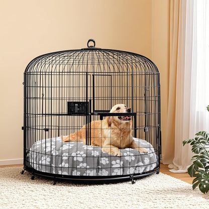 BALAPET Washable Dog Bed Covers Replacement Round Waterproof Bed Cover for Dog Soft Pet Bed Cover with Lovely Dog Paw Print and Double-Sided Usable Design,Cover Only(Dark Gray,45 * 45 * 11in)
