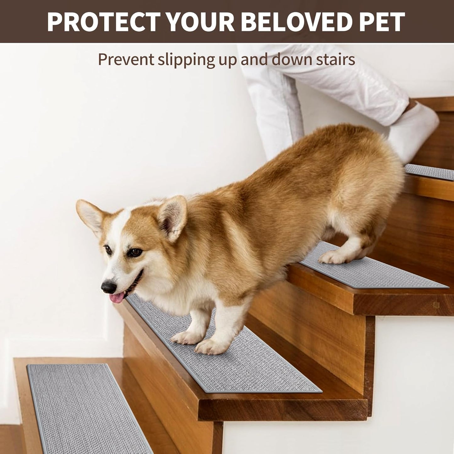 GROWLING Linen Stair Treads for Wooden Steps Indoor 30x8 inch, 15pcs Upgraded Self Adhesive Backing Non Slip Stair Carpets, Peel and Stick Stair Runner Rugs, Reusable Staircase Step Treads(Brown)