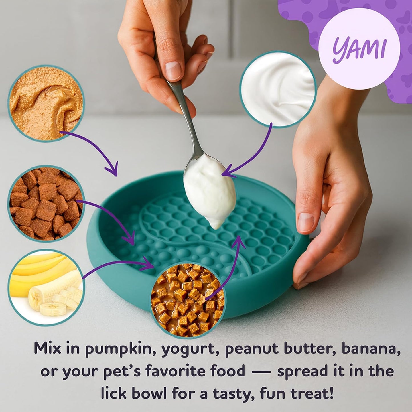 YAMI Dog Lick Bowl, Lick Mat for Dogs, Wet Food Cat Slow Feeder, Freeze Bowl, Enrichment & Puzzle Toy for Anxiety Relief, Food-Grade Silicone, Suction Cups, Dishwasher Fit, for All Breed (Light Gray)