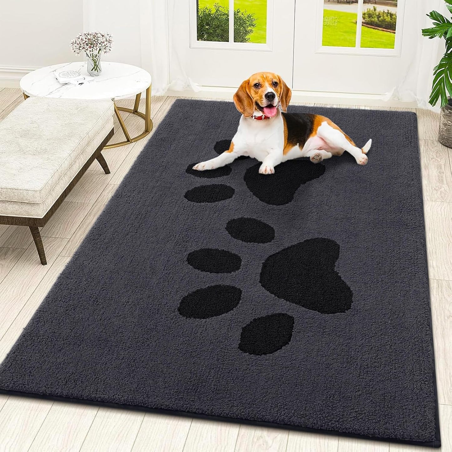 Smiry Dog Door Mat for Muddy Paws, Absorbs Moisture and Dirt, Low-Profile Entryway Mat with Non-Slip Backing, Entry Indoor Outdoor Doormat for Inside Floor (30x20 Inches, Grey, Striped)