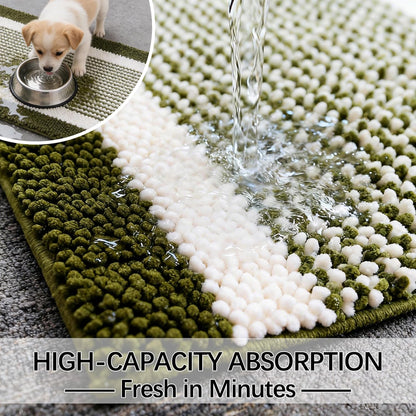 Dog Door Mat for Muddy Paws - Absorbent Quick-Dry Non-Slip Washable Chenille Pet Rug, Indoor Entryway Mat for Front Door & Crate (Brown, 24" L*16" W)