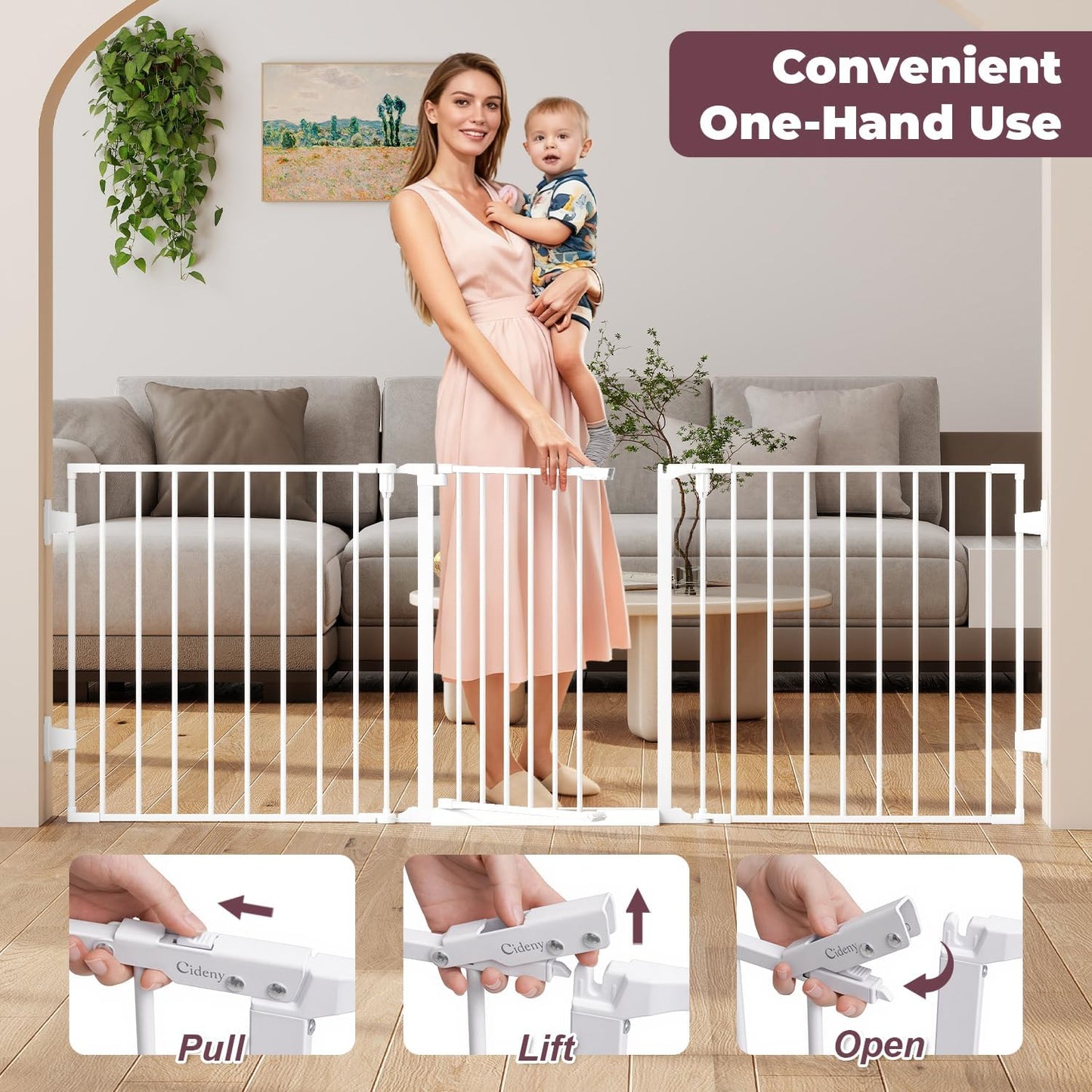 29.4-78" Extra Wide Baby Gate, Long Dog Gates Indoor for Doorways Stairs, Essential Large Safety Gate for Child Toddler with Anti-Trip Pedal, Adjustable Pet Gate, 28" Tall 3 Metal Panels Black