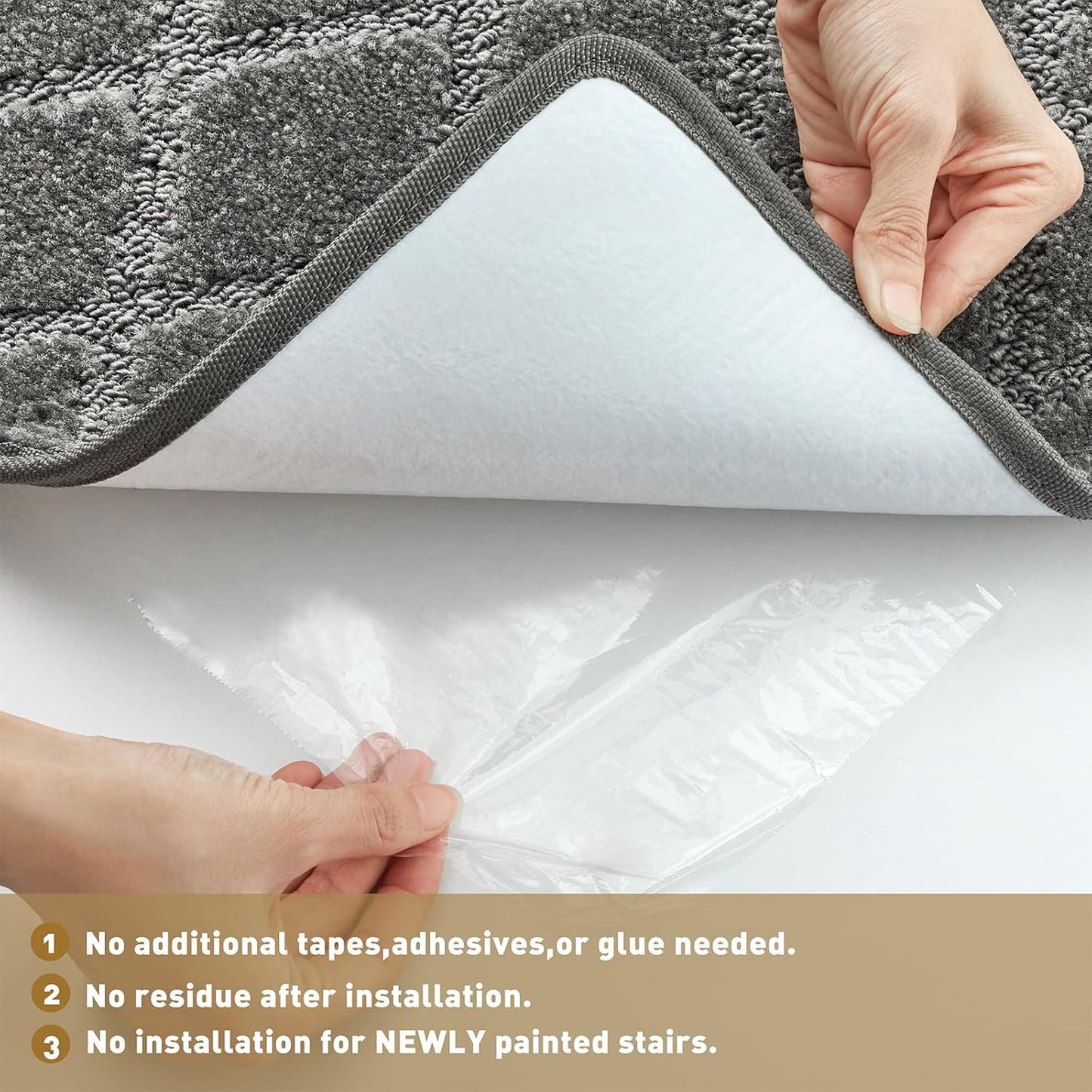 PURE ERA Bullnose Carpet Stair Treads Set Tape Free Non-Slip Indoor Stair Protectors Pet Friendly Rugs Covers Soft Skid Resistant Washable Reusable 9.5" x 30"(14 Pieces,Cream Gray)