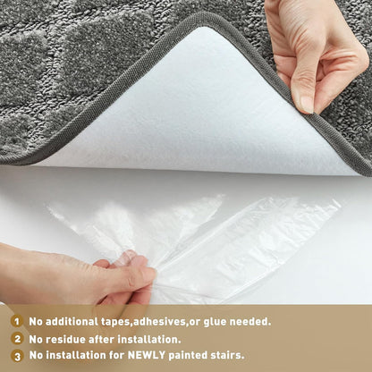PURE ERA Bullnose Carpet Stair Treads Set Tape Free Non-Slip Indoor Stair Protectors Pet Friendly Rugs Covers Soft Skid Resistant Washable Reusable 9.5" x 30"(14 Pieces,Cream Gray)