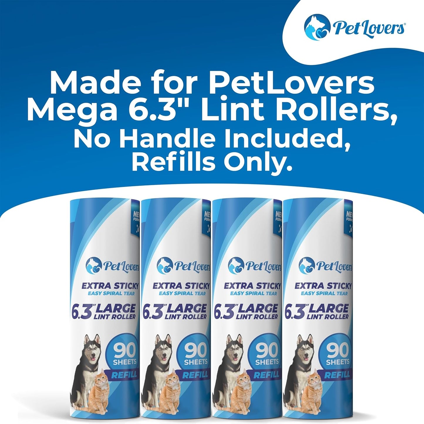 PetLovers Extra Sticky Lint Roller Mega Value Set 600 Sheets for Pet Hair Removal, Dog and Cat Lint Remover 6 Pack