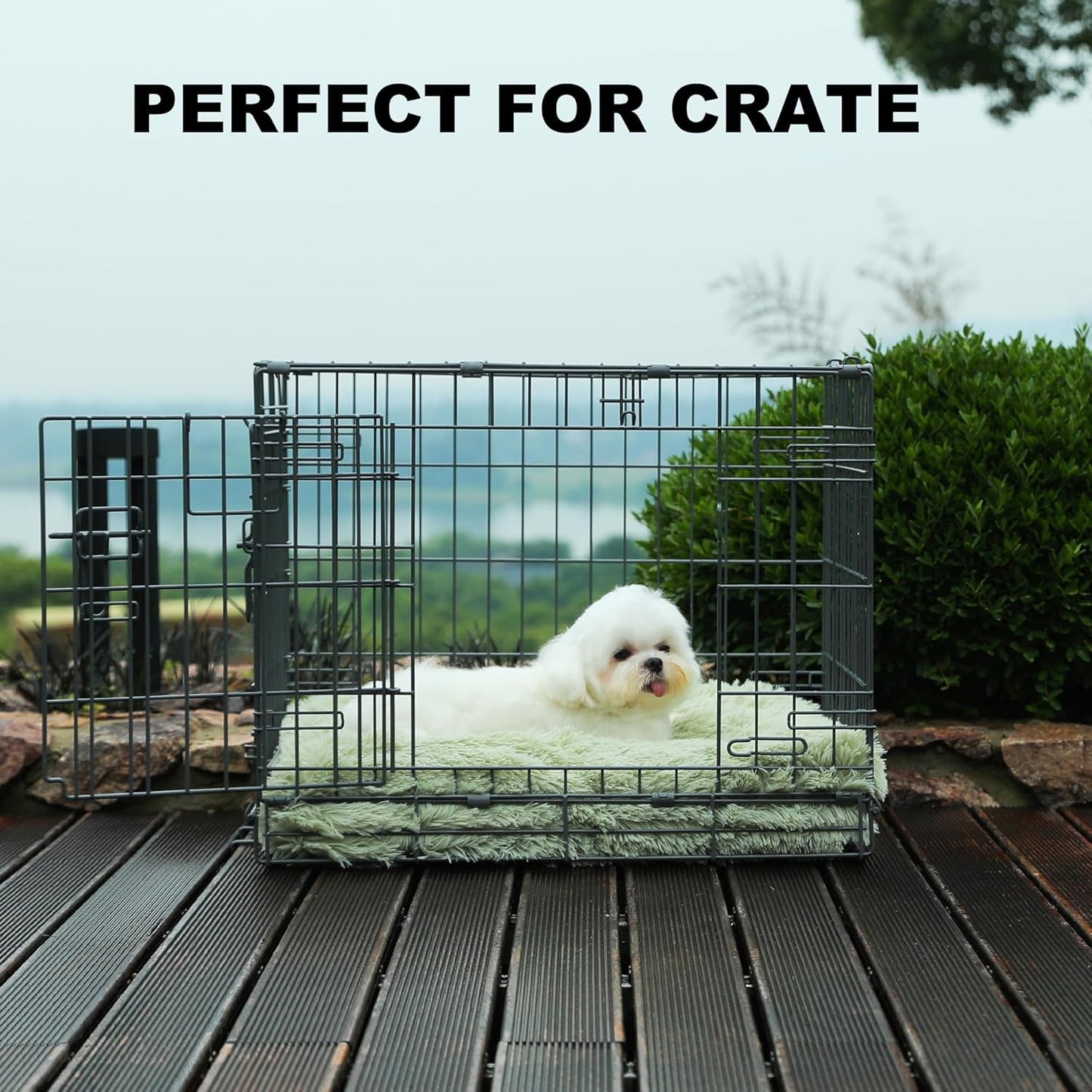 Bedfolks Waterproof Dog Crate Bed, Plush With Removable Washable Cover, Faux Fur Crate Pad for Medium Dogs, Fluffy Kennel 29"x21", Dark Grey