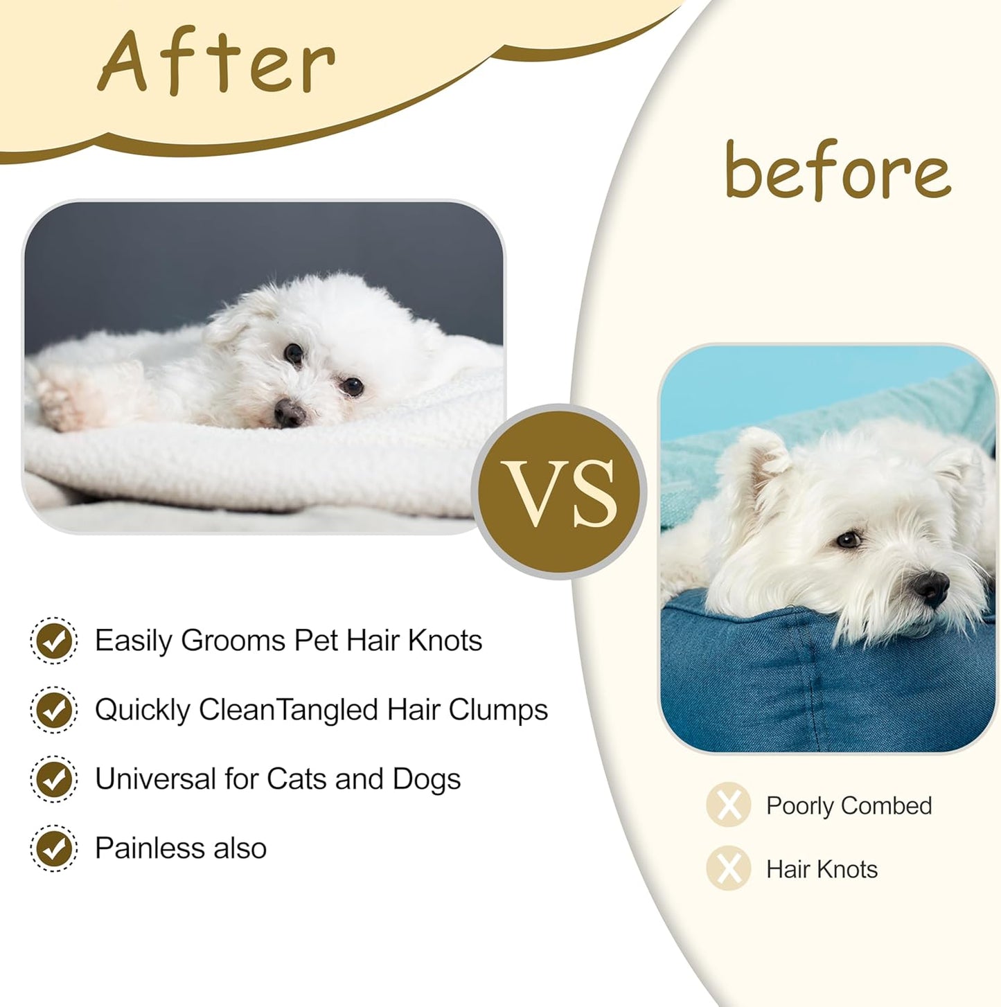 Double Row Undercoat Rake for Dogs & Cats - Wooden Handle Metal Dog Comb, Pet Grooming Dog Rake for Deshedding & Detangling