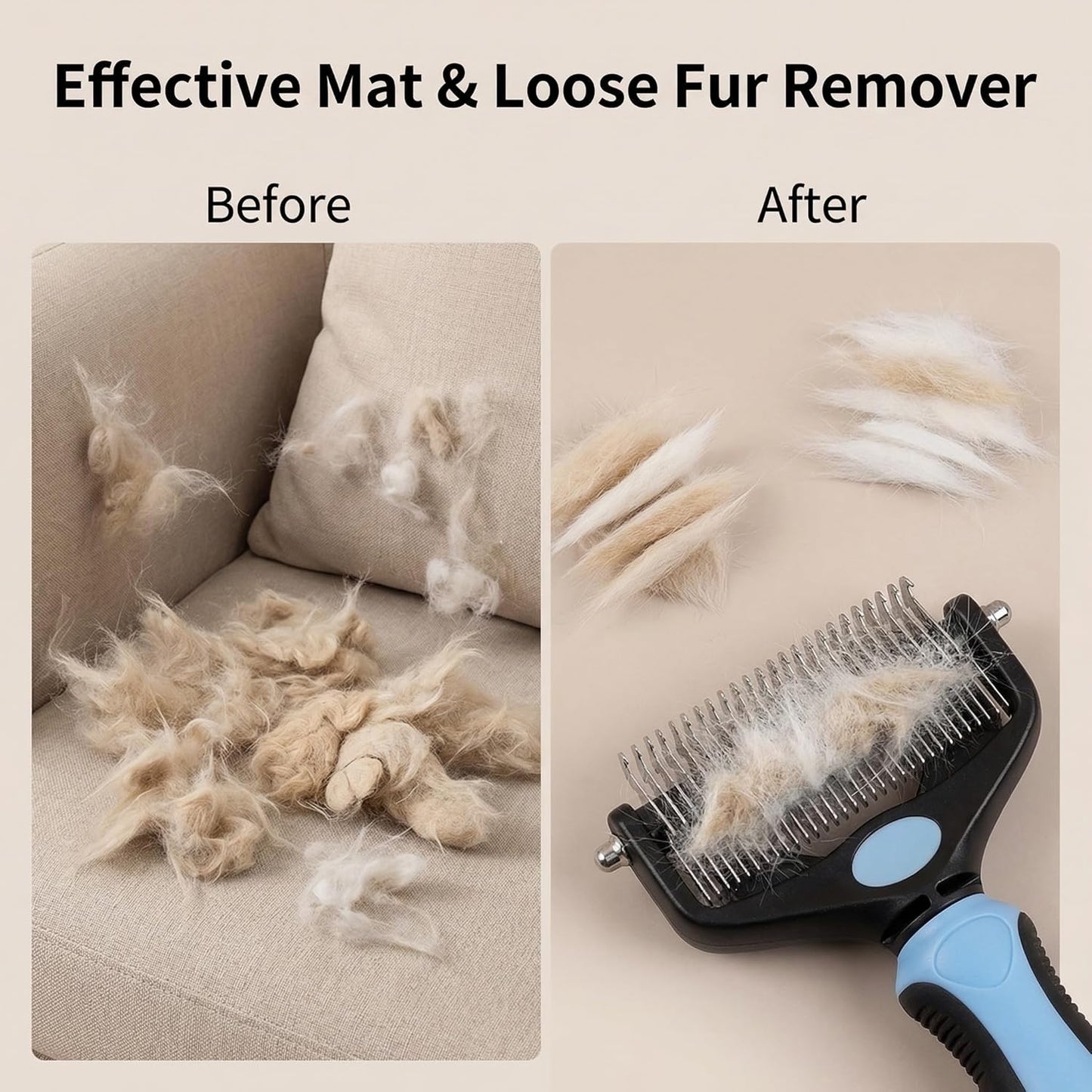 Title3-in-1 Pet Grooming Brush Dematting Comb – Double-Sided Deshedding Rake for Dogs Cats, Professional Undercoat Tool for Mats Tangles Loose Fur