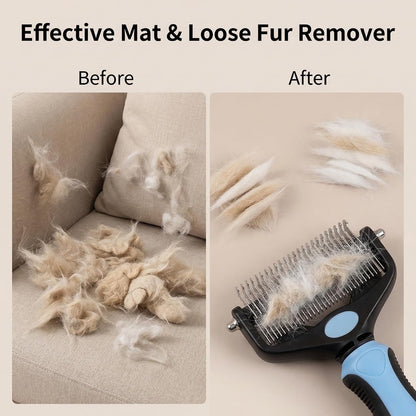 Title3-in-1 Pet Grooming Brush Dematting Comb – Double-Sided Deshedding Rake for Dogs Cats, Professional Undercoat Tool for Mats Tangles Loose Fur