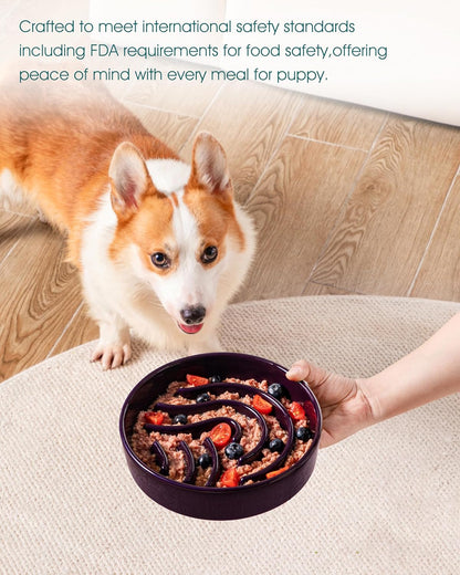 vancasso Slow Feeder Dog Bowl, 1.5 Cup Ceramic Slow Feeding Food Dish for Small and Medium Breed, Puzzle Dog Food Bowl for Fast Eater, Pink