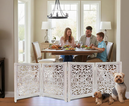 Croft&Cane Wooden Foldable Pet Dog Safety Gate – 3 Panel Freestanding Indoor Pet Fence (20 inches W x 24 inches H) – Hand-Carved Solid Wood & MDF – Fully Assembled - Antique Brown