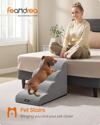Feandrea 3-Step Dog Stairs, Dog Steps for Bed, Sofa, Waterproof Pet Stairs with Anti-Slip Designs, Gentle Slope, Removable Washable Cover, Handle, Dove Gray UPPS003G01