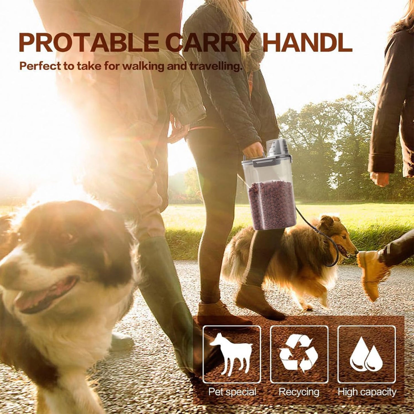TIOVERY Dog Food Storage Container, 5-7 Lbs Airtight Pet Food Container, Cat Food Container Dispenser Plastic Bin with Pouring Spout, Portable Handle and a Collapsible bowl for Dogs Cats Grey/6Qt