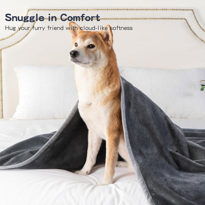 Waterproof Dog Blankets Pet Blanket 50"x60", Soft Fluffy Sofa Car Bed Protector, Reversible Sherpa Fleece Dog Blanket for Large Dogs (Dark Grey-Paws)